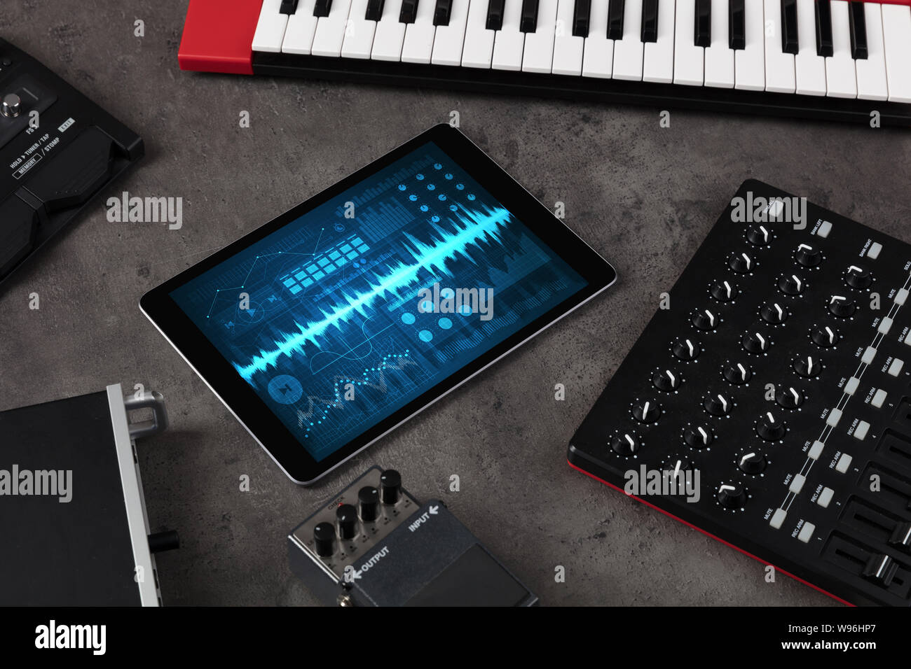 Music instruments and tablet with recording sound concept Stock Photo Alamy