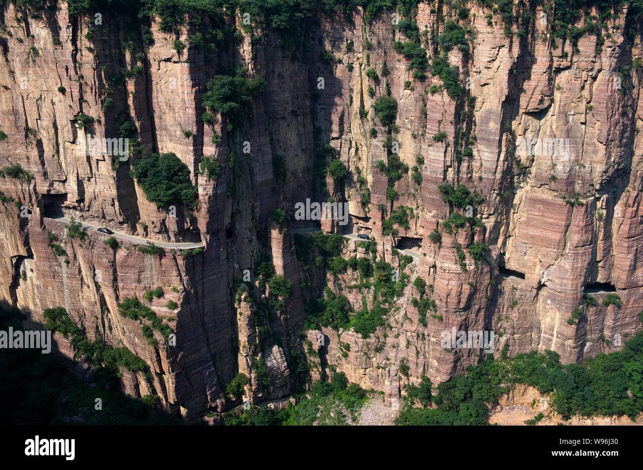 View of the Guoliang Tunnel in the Wanxian Mountain scenic spot in Huixian county, Xinxiang city, central Chinas Henan province, 28 July 2012.    The Stock Photo