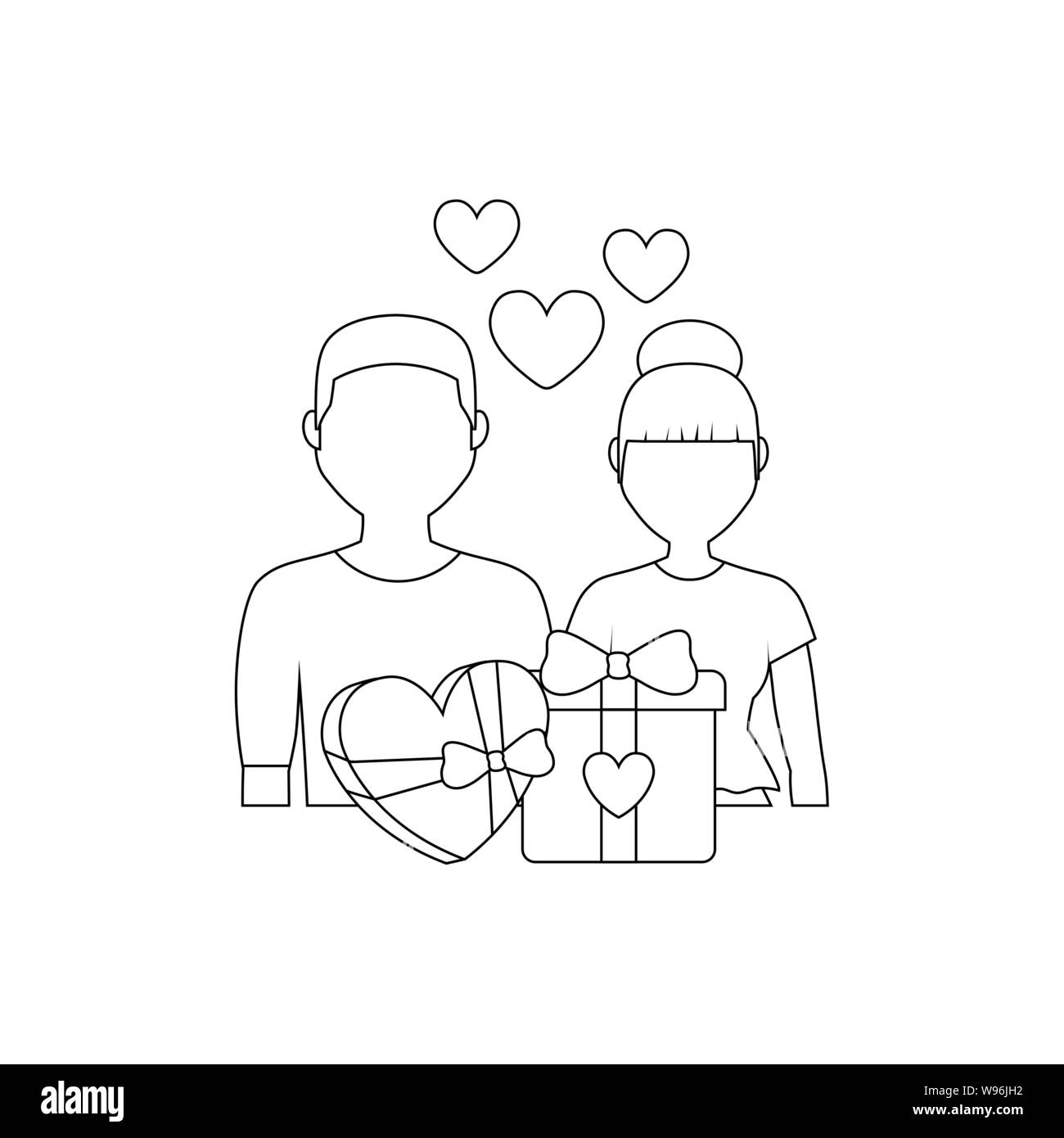 young couple lovers with hearts and icons vector illustration design ...