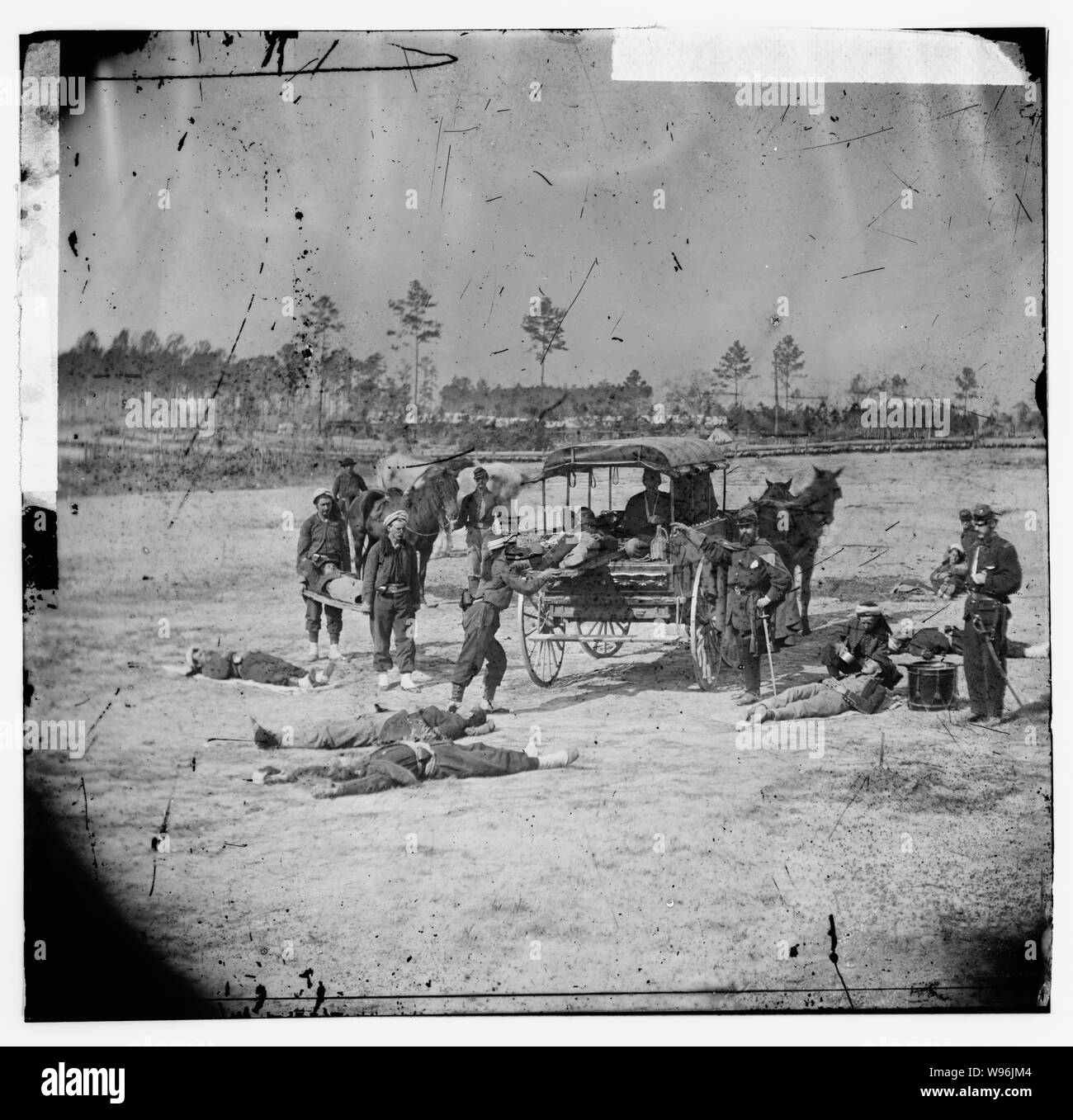 Ambulance Corps. Method of removing wounded from the field Stock Photo