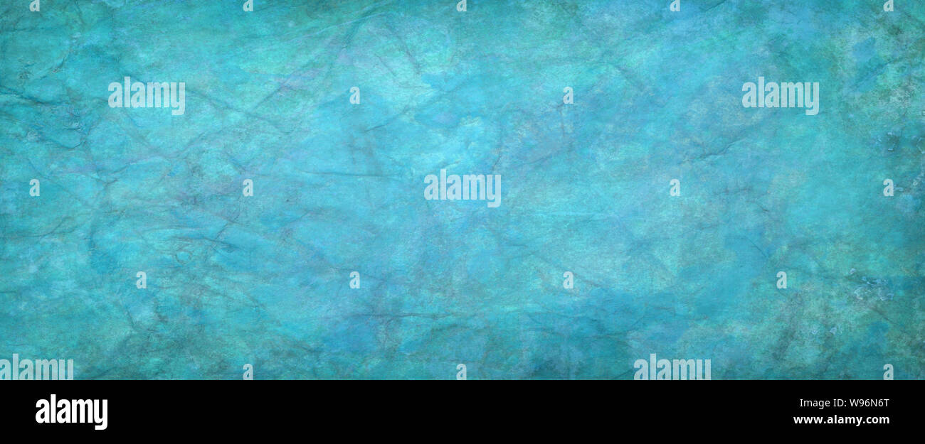 Blue green background texture design, old blue creased and wrinkled paper with damaged vintage grunge pattern Stock Photo