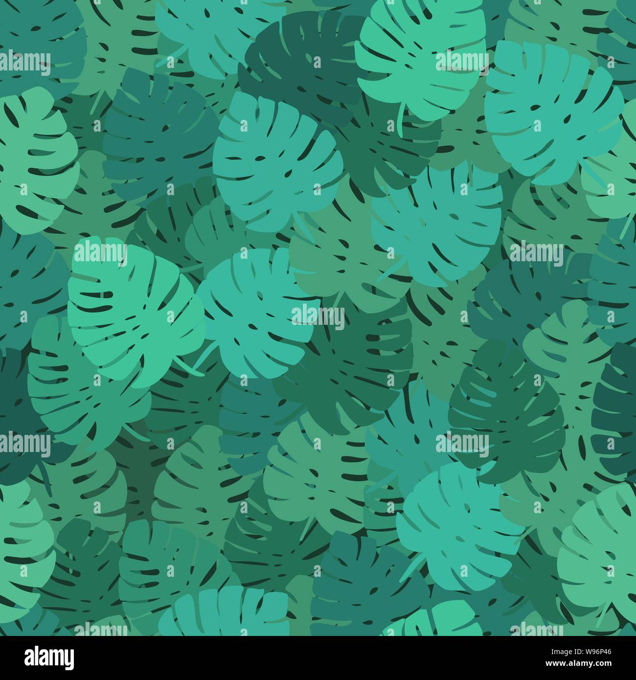 Exotic leaves, rainforest. Seamless, hand draw pattern. Vector background. Stock Vector
