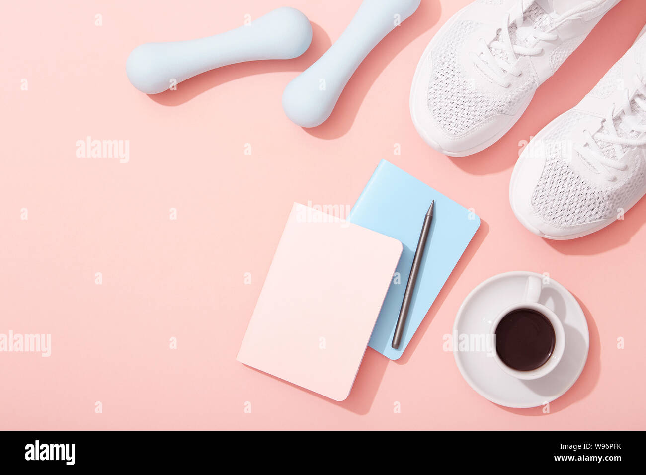 Pink sport flat lay with Stock Photo - Alamy