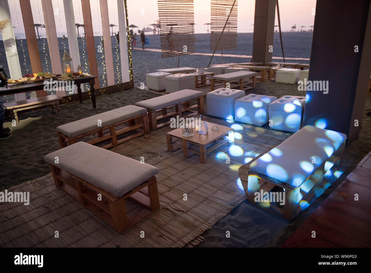 A reception atmosphere on a beach at sunset Stock Photo
