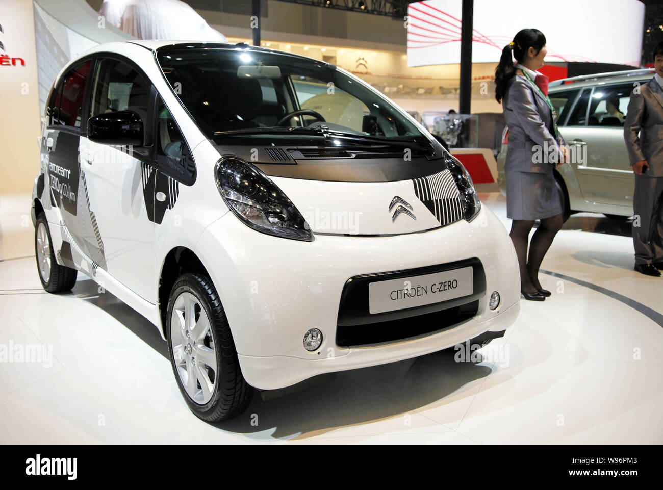 A Citroen C-ZERO is seen on display during the 12th Beijing International Automotive Exhibition, known as Auto China 2012, in Beijing, China, 23 April Stock Photo
