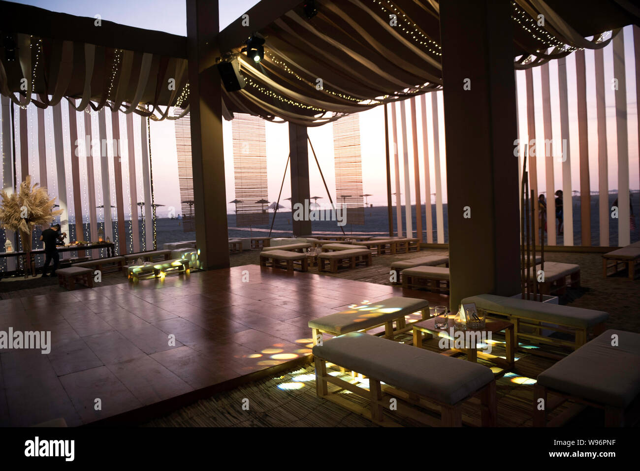 A reception atmosphere on a beach at sunset Stock Photo