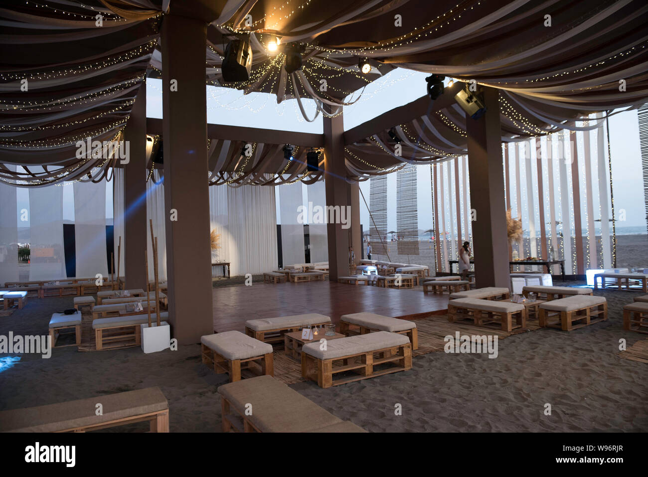 A reception atmosphere on a beach at sunset Stock Photo