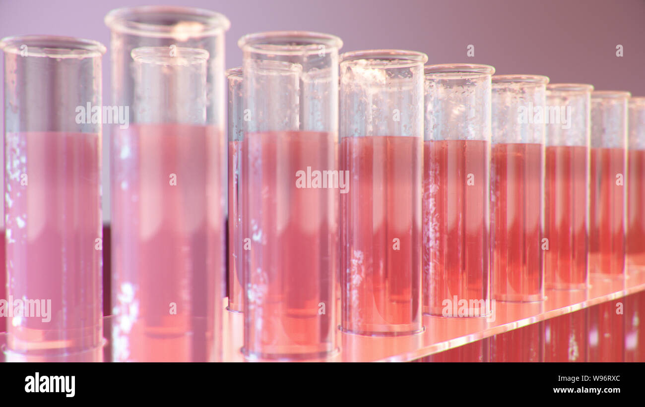 Lab Testing Images In Red Color Science laboratory research. Development of medical technology. A ...