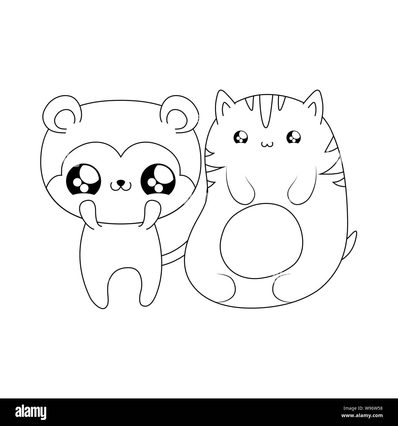 cute monkey with cat baby animals kawaii style vector illustration ...