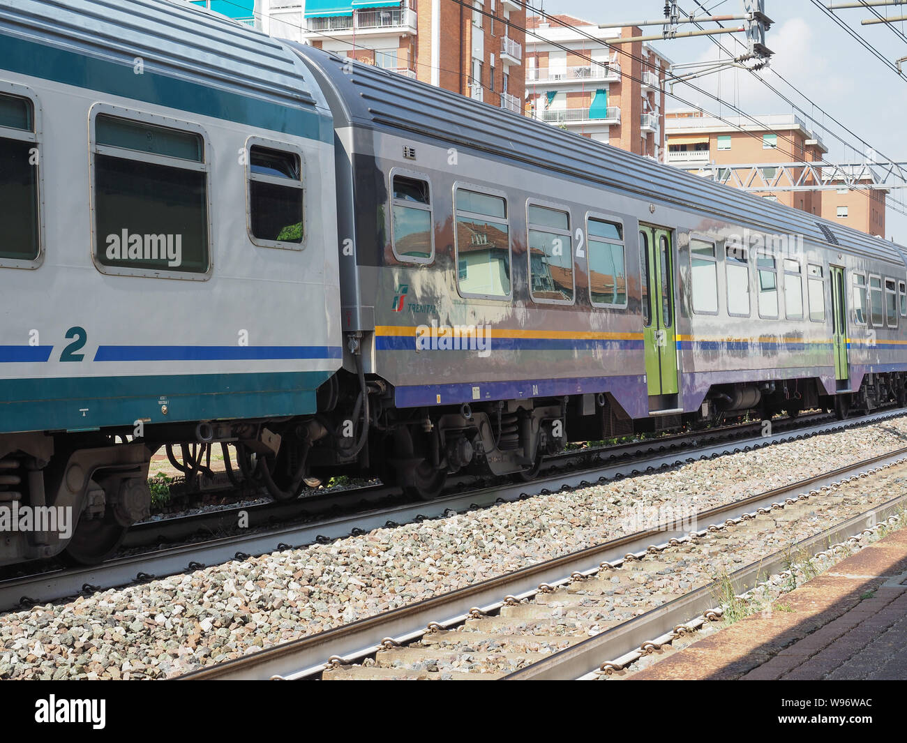 COLLEGNO, ITALY - CIRCA AUGUST 2019: Train at Collegno railway station ...