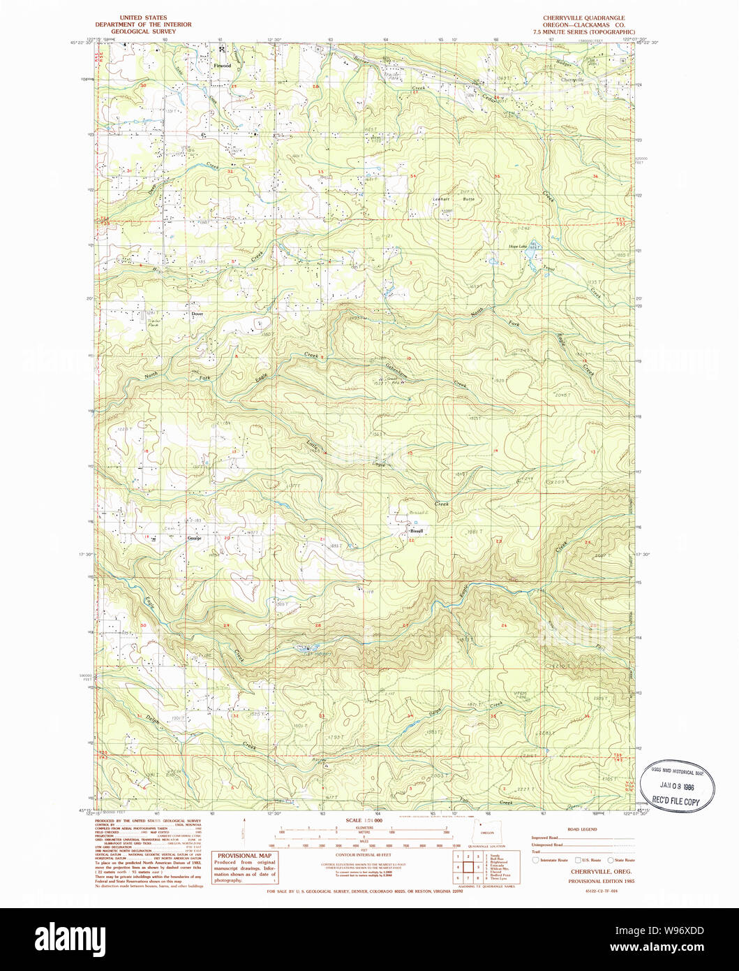 USGS Topo Map Oregon Cherryville 279322 1985 24000 Restoration Stock Photo