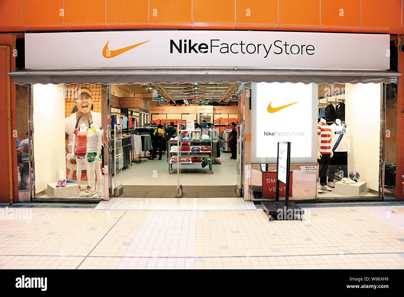 View of a Nike outlet store in Hong Kong, China, 6 June 2012. Nike  published its financial report for the fourth quarter ended May 31, 2012,  stating Stock Photo - Alamy