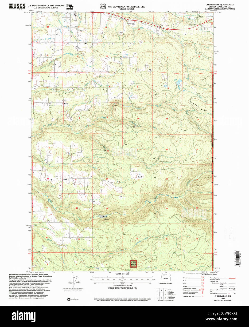 USGS Topo Map Oregon Cherryville 279323 1997 24000 Restoration Stock Photo
