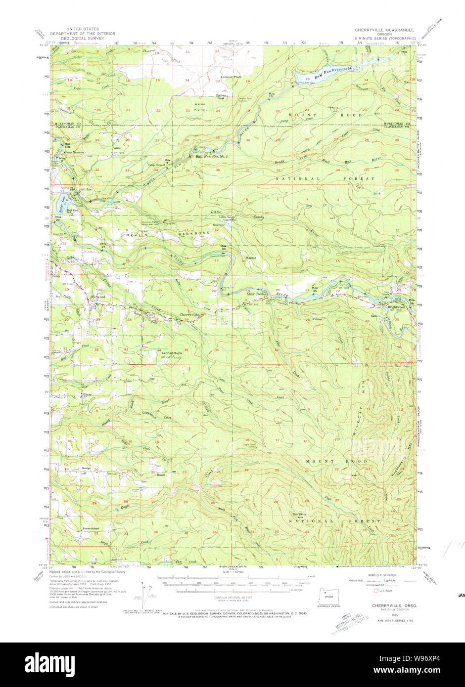 USGS Topo Map Oregon Cherryville 282327 1955 62500 Restoration Stock Photo