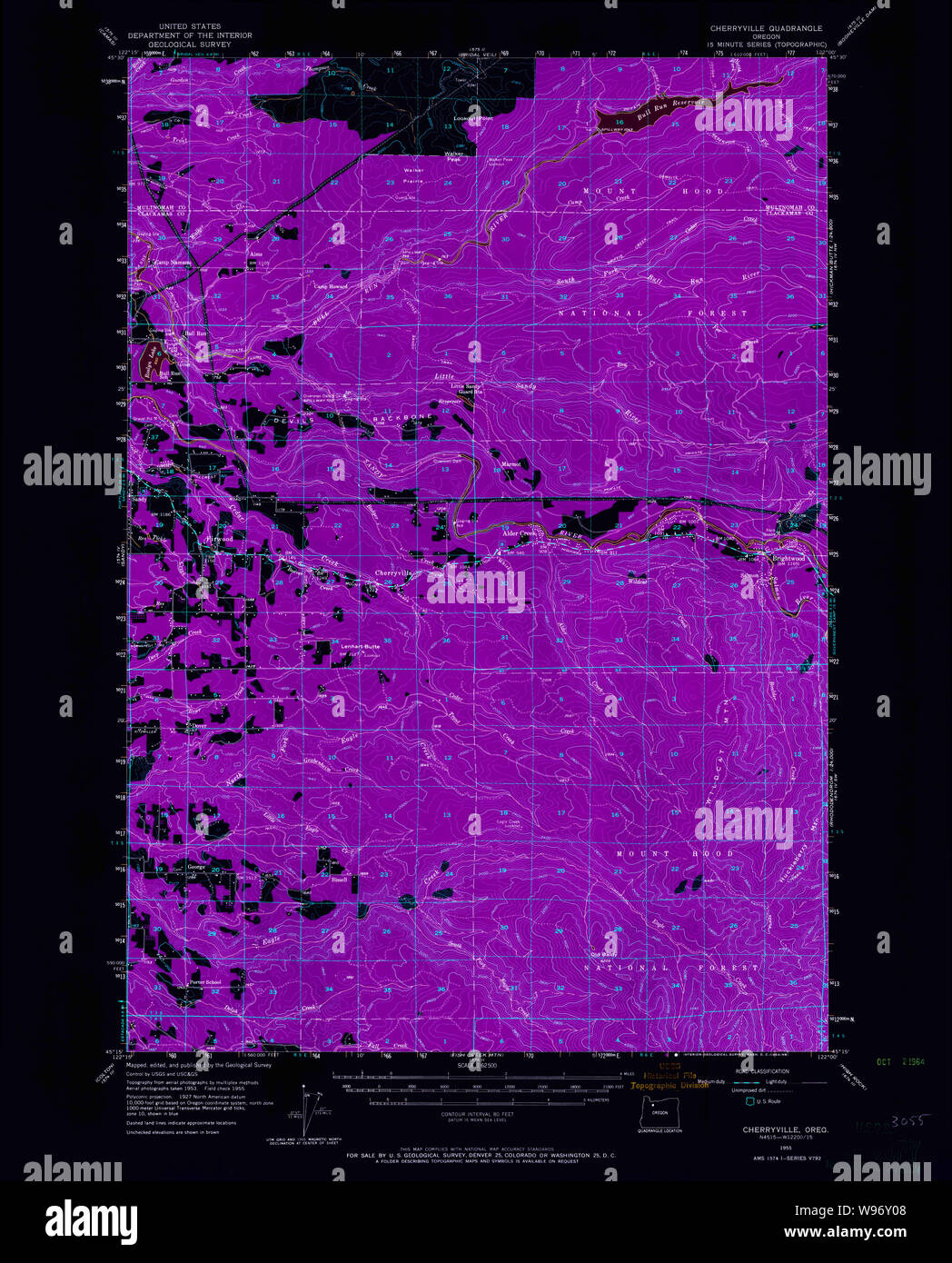 USGS Topo Map Oregon Cherryville 282328 1955 62500 Inverted Restoration Stock Photo