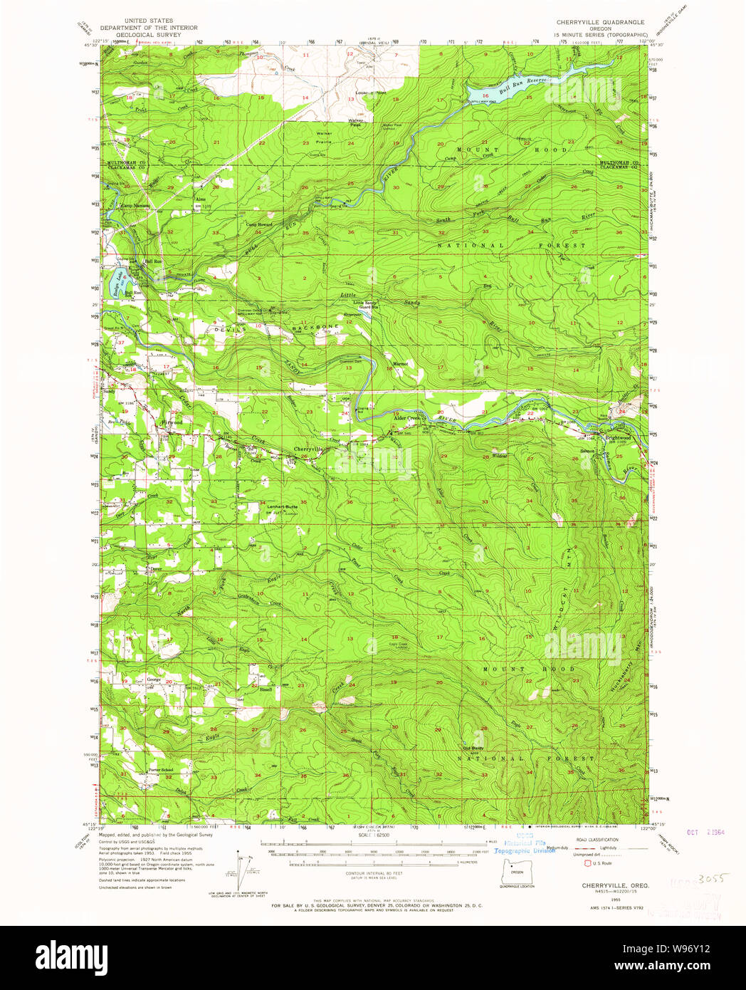 USGS Topo Map Oregon Cherryville 282328 1955 62500 Restoration Stock Photo