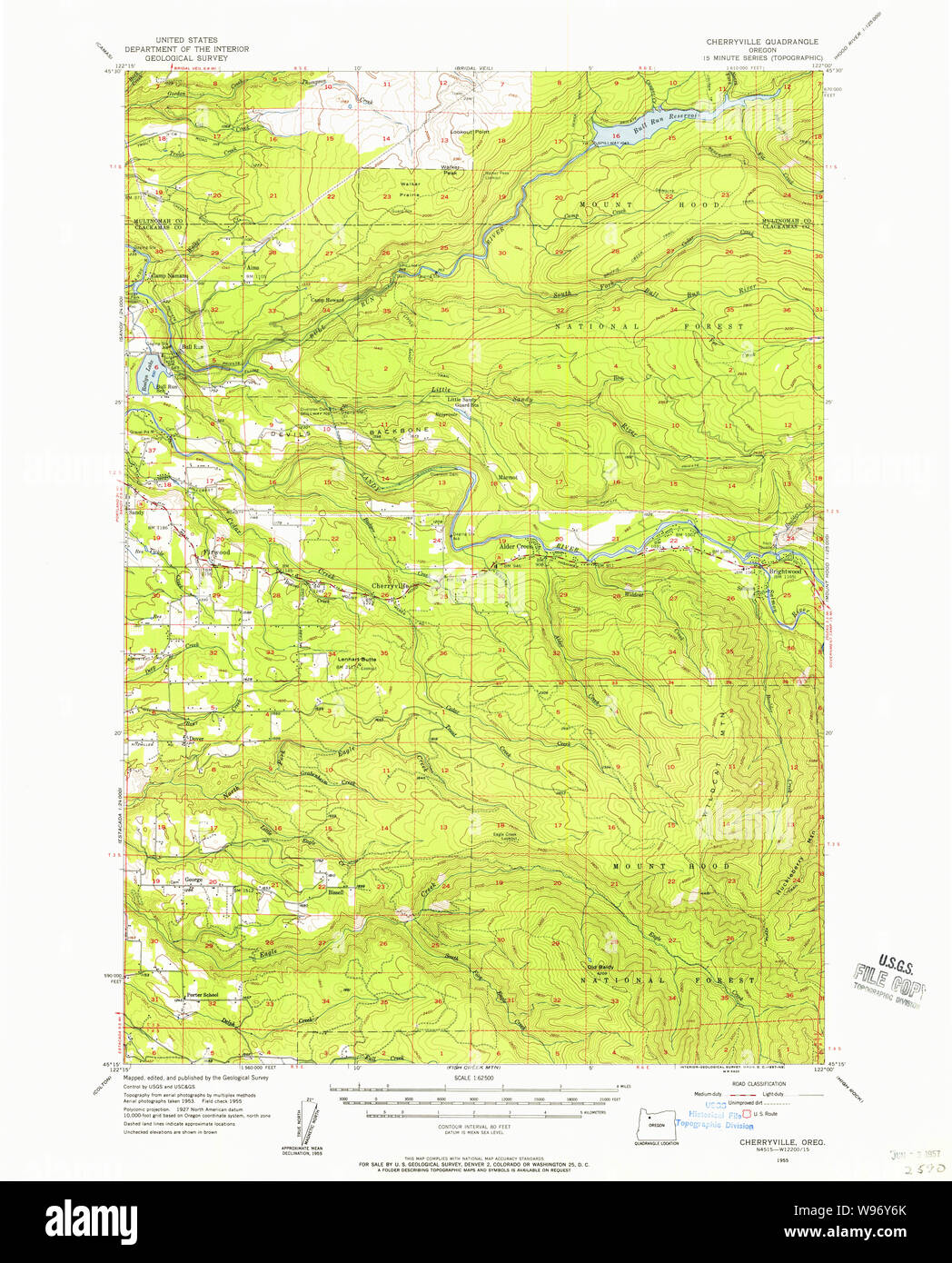 USGS Topo Map Oregon Cherryville 282329 1955 62500 Restoration Stock Photo