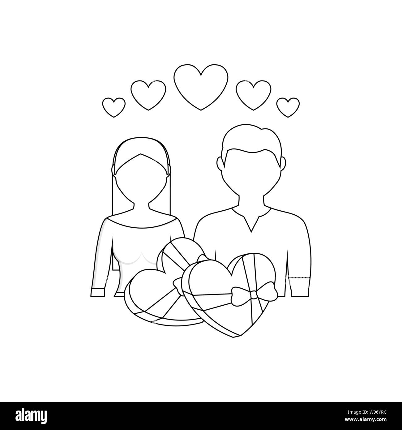 young couple lovers with hearts and icons vector illustration design ...