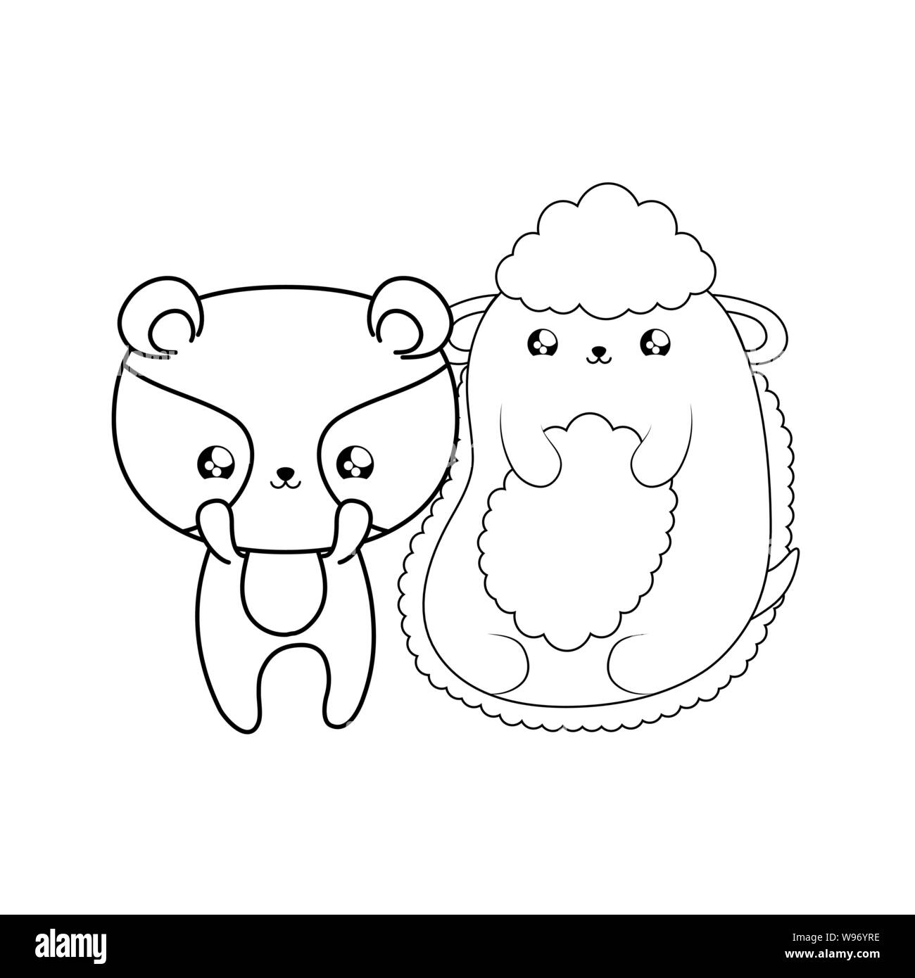 cute sheep with raccoon baby animals kawaii style vector illustration ...