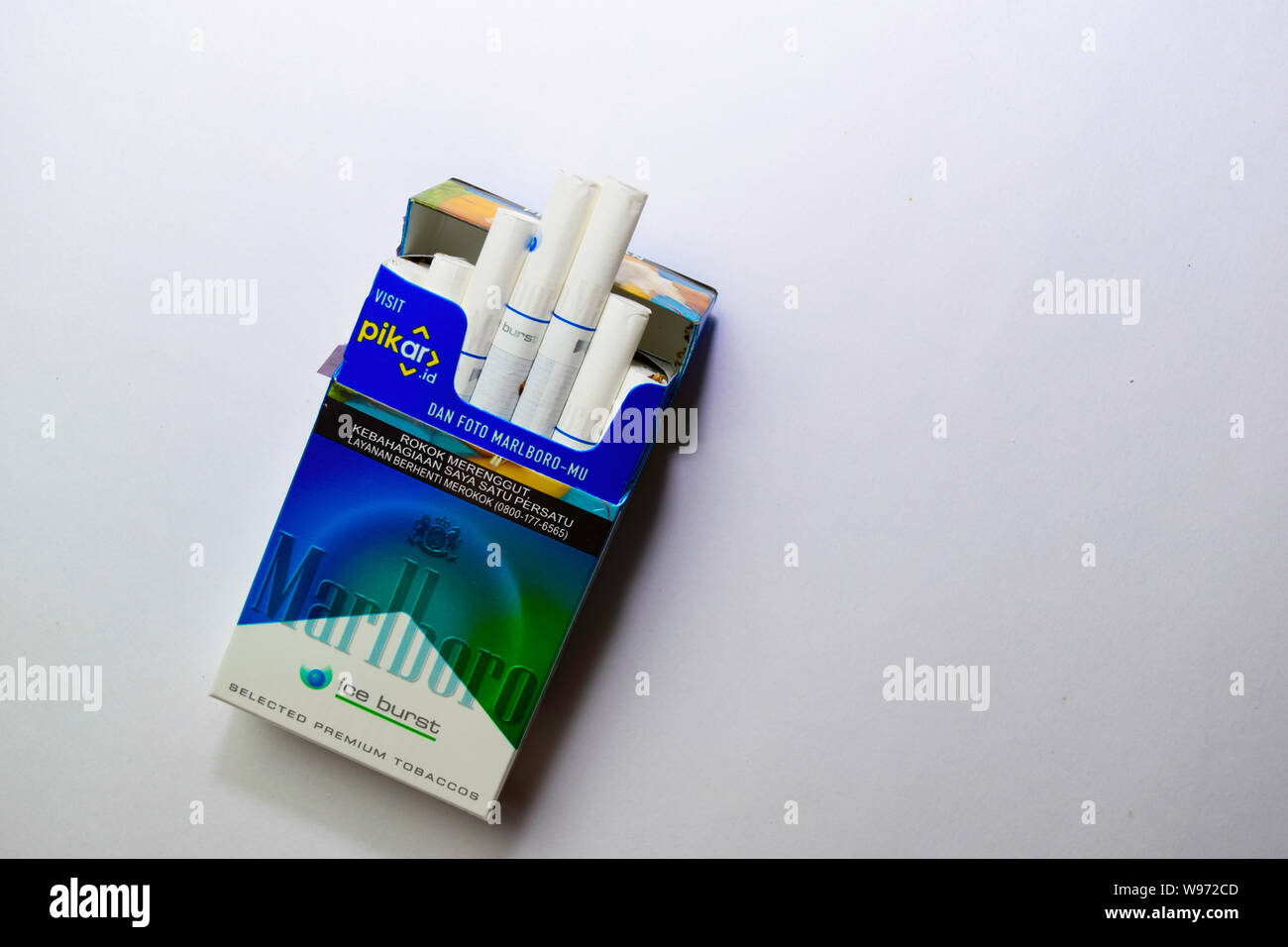 Bekasi, Indonesia - August 13th 2019: Pack of Marlboro Cigarettes, made by Philip Morris. Marlboro is the largest selling brand of cigarettes in the w Stock Photo