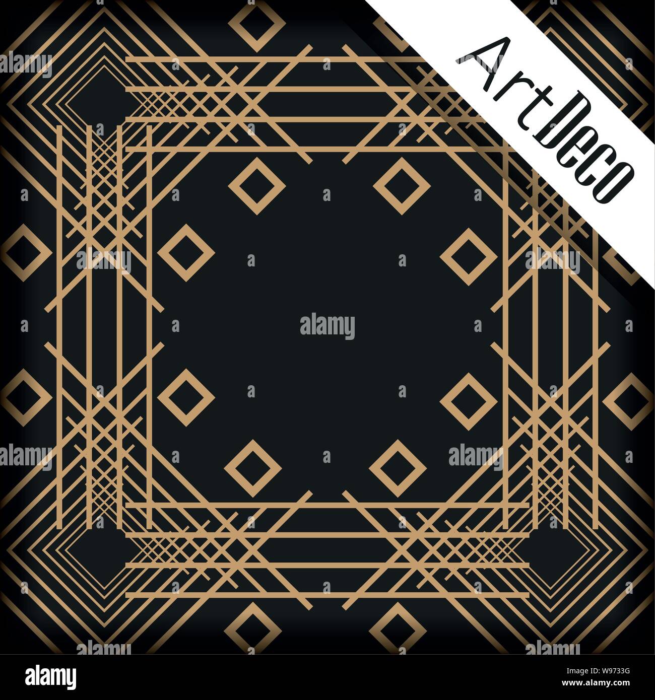 black background art deco frames linear geometry decoration vector ...