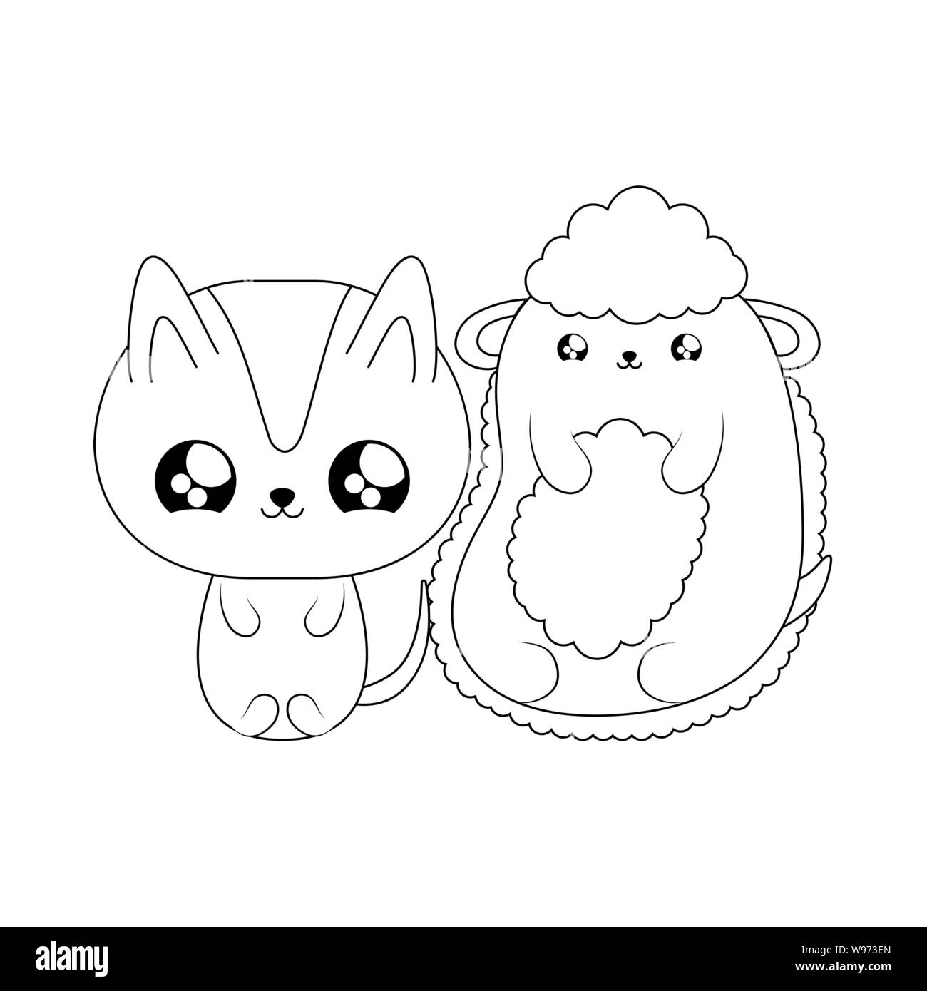 cute sheep with cat baby animals kawaii style vector illustration ...