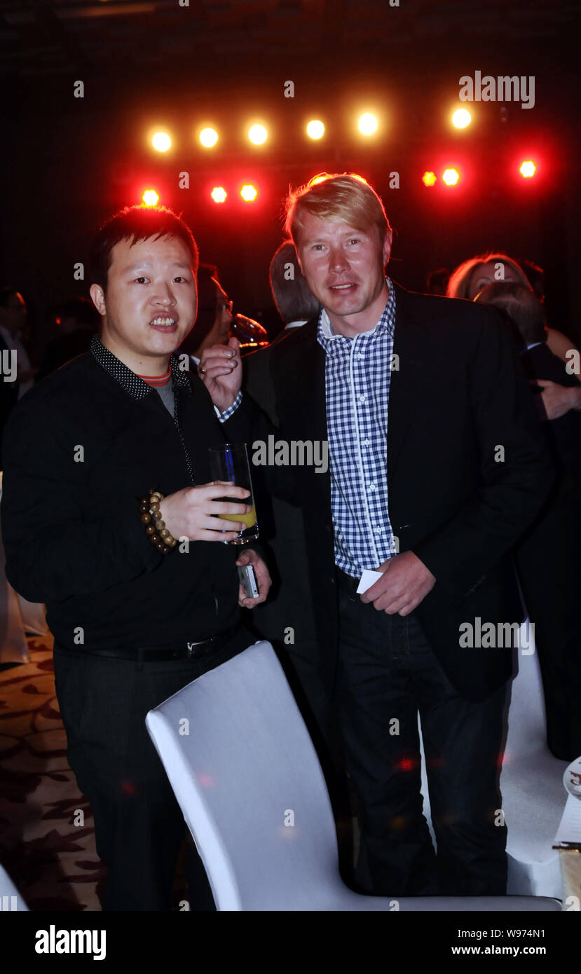 Finnish racing car driver Mika Hakkinen attends a banquet by MercedesBenz in Shanghai, China