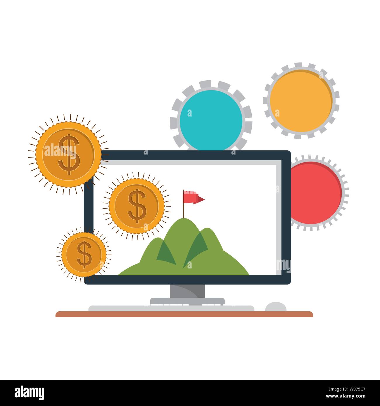 set of icons with computer screen in white background Stock Vector ...
