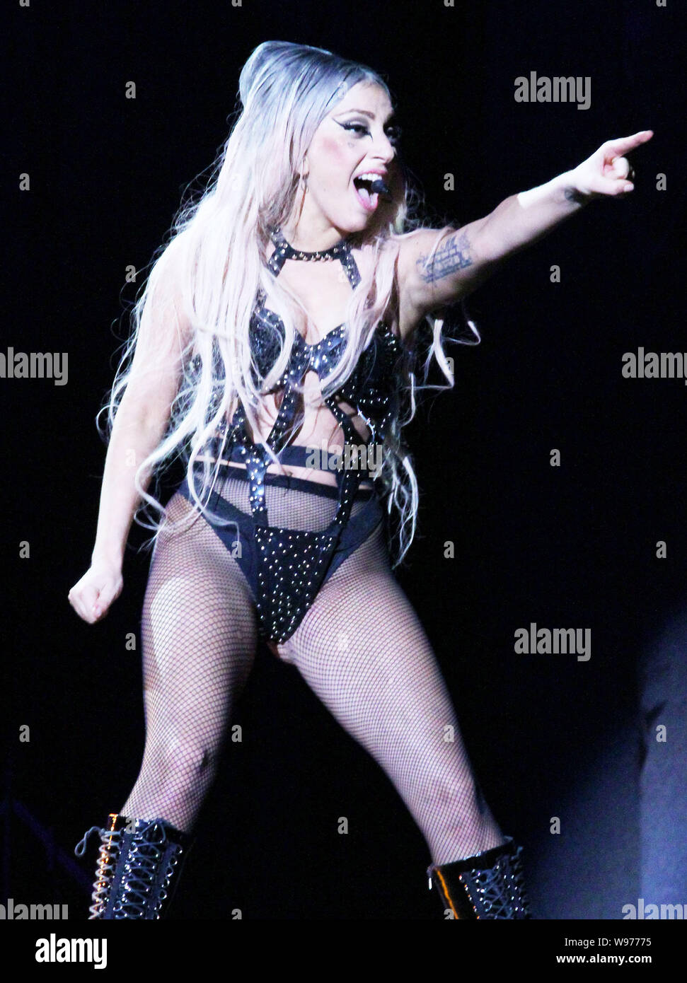 Us Pop Star Lady Gaga Performs During Her Born This Way Ball Asia Tour Concert In Taipei Taiwan 18 May 12 Lady Gaga Fired Up The Audience At He Stock Photo Alamy