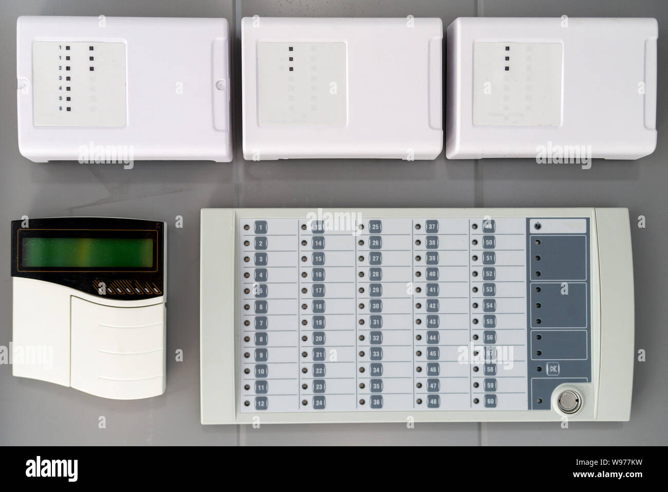 Electronic machine room control equipment the system and alarm system. Stock Photo