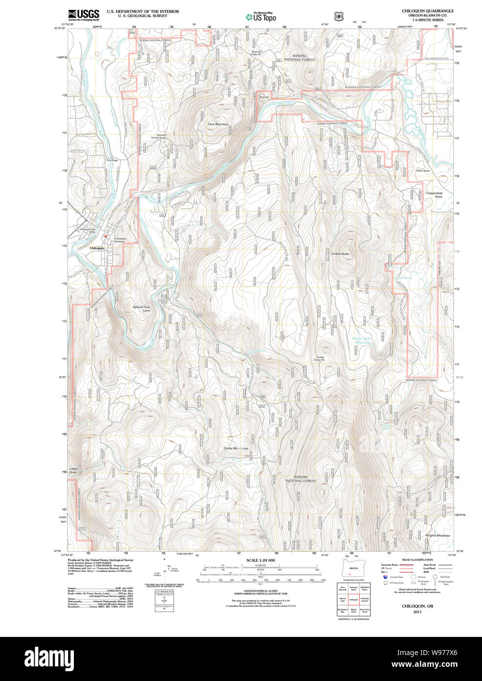 USGS Topo Map Oregon Chiloquin 20110719 TM Restoration Stock Photo