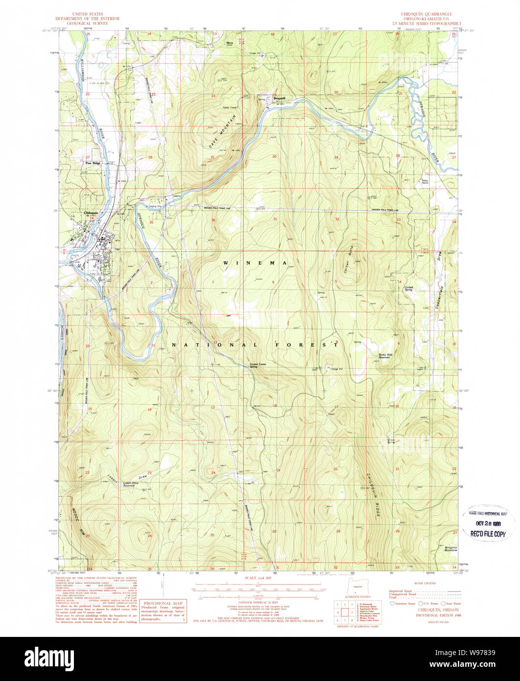 USGS Topo Map Oregon Chiloquin 279337 1988 24000 Restoration Stock Photo