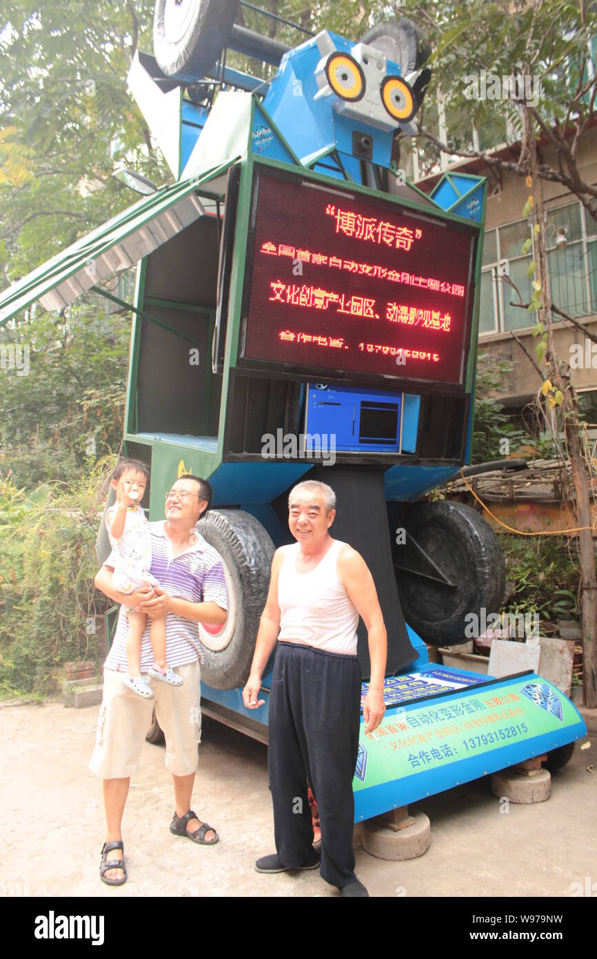 Liu Qingbo and his father are pictured before the Transformer they ...