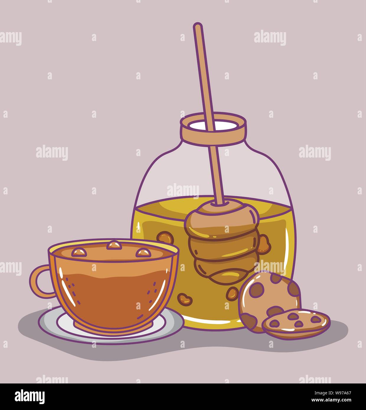 tea honey cookies time sketch flat design vector illustration Stock