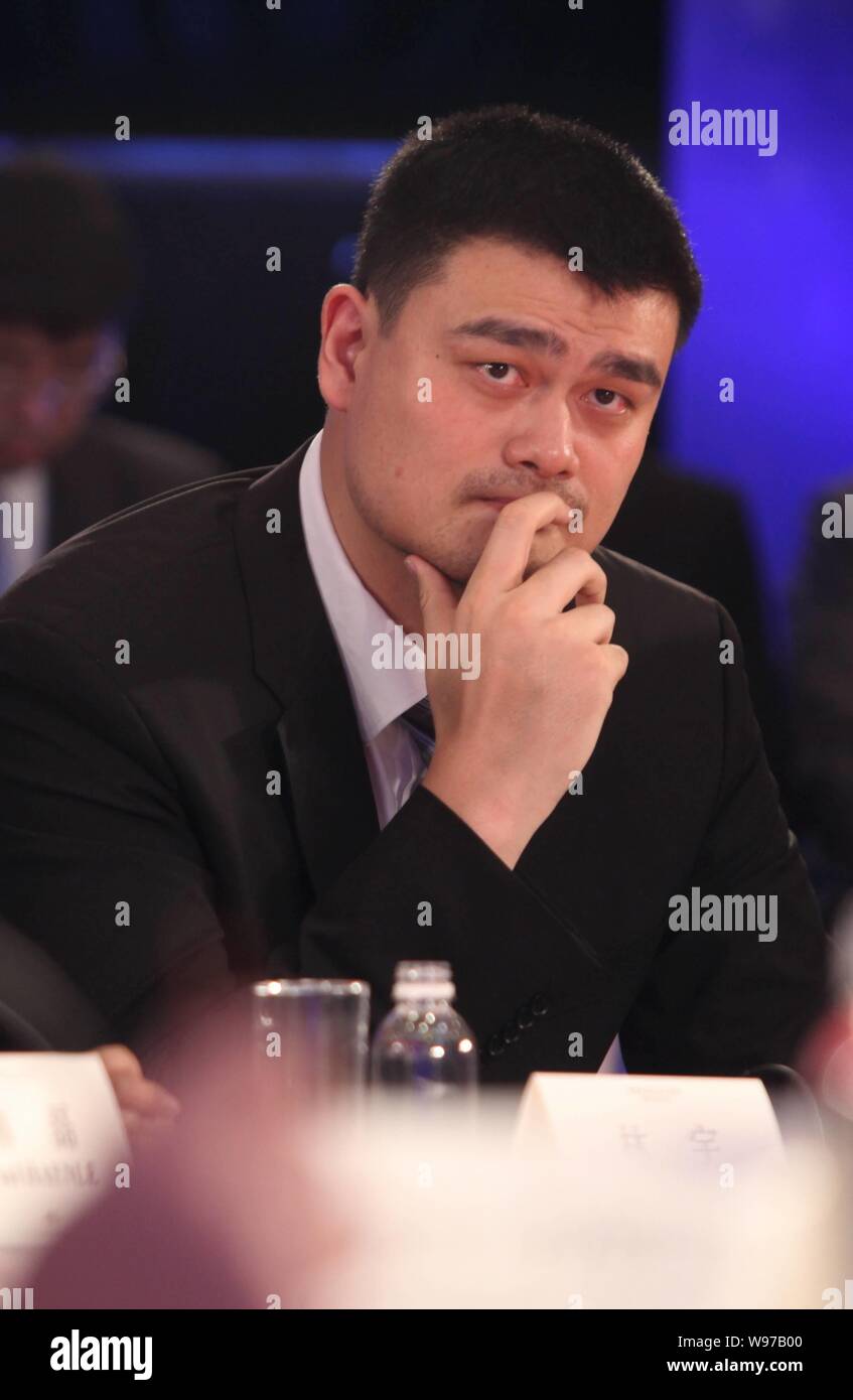 Retired Chinese basketball player Yao Ming is pictured during the BFA Young Leaders Roundtable 2012 in Qionghai, south Chinas Hainan province, 1 April Stock Photo