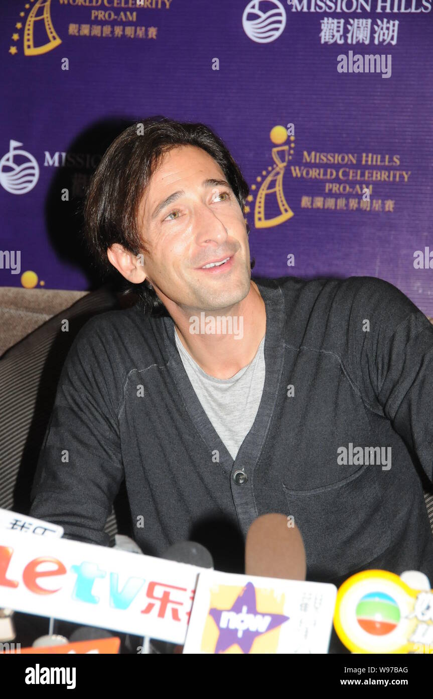 US actor and film producer Adrien Brody attends a press conference for the 2012 Mission Hills World Celebrity Pro-Am golf tournament in Haikou city, s Stock Photo