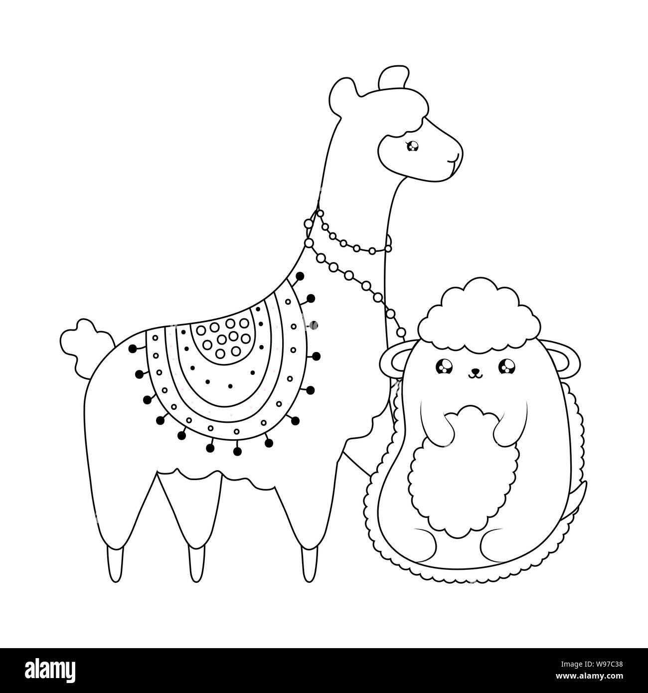 cute sheep with alpaca baby animals kawaii style vector illustration ...
