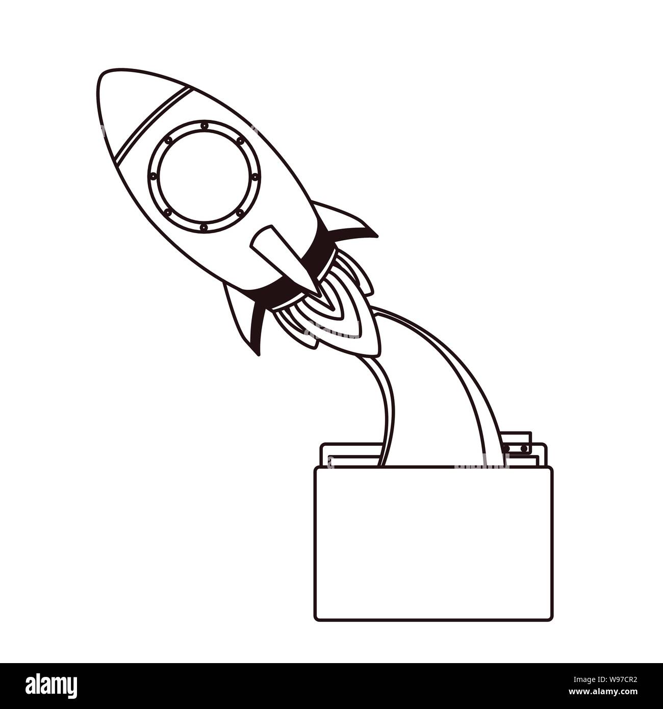 rocket coming out of the folder with white background Stock Vector ...