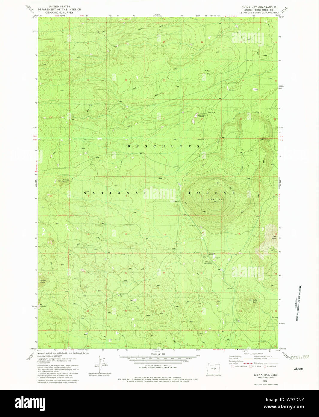 USGS Topo Map Oregon China Hat 279348 1982 24000 Restoration Stock Photo