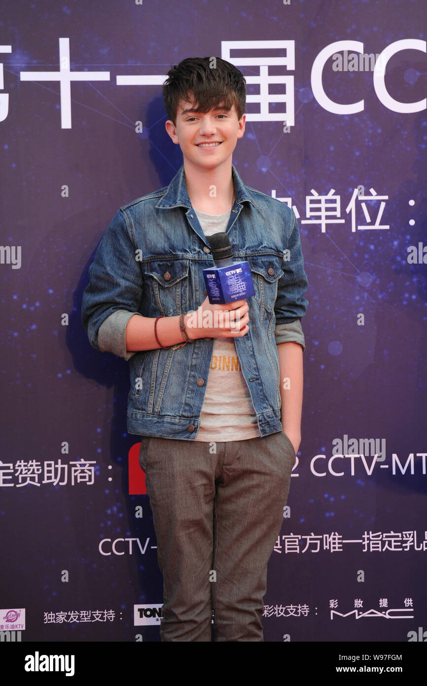 US singer Greyson Chance poses on the stage as he arrives for the 11th CCTV-MTV Music Awards gala in Beijing, China, 21 August 2012. Stock Photo