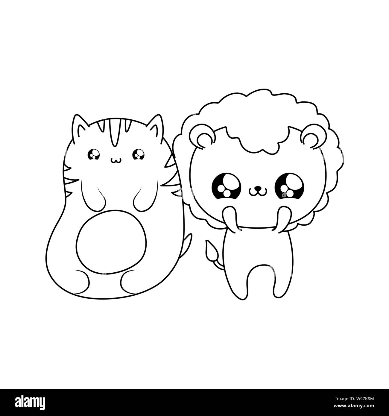cute lion with cat baby animals kawaii style vector illustration design ...