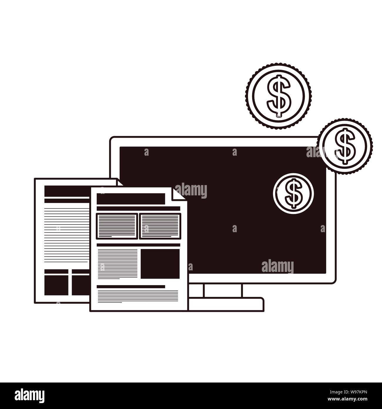set of icons with computer screen in white background Stock Vector