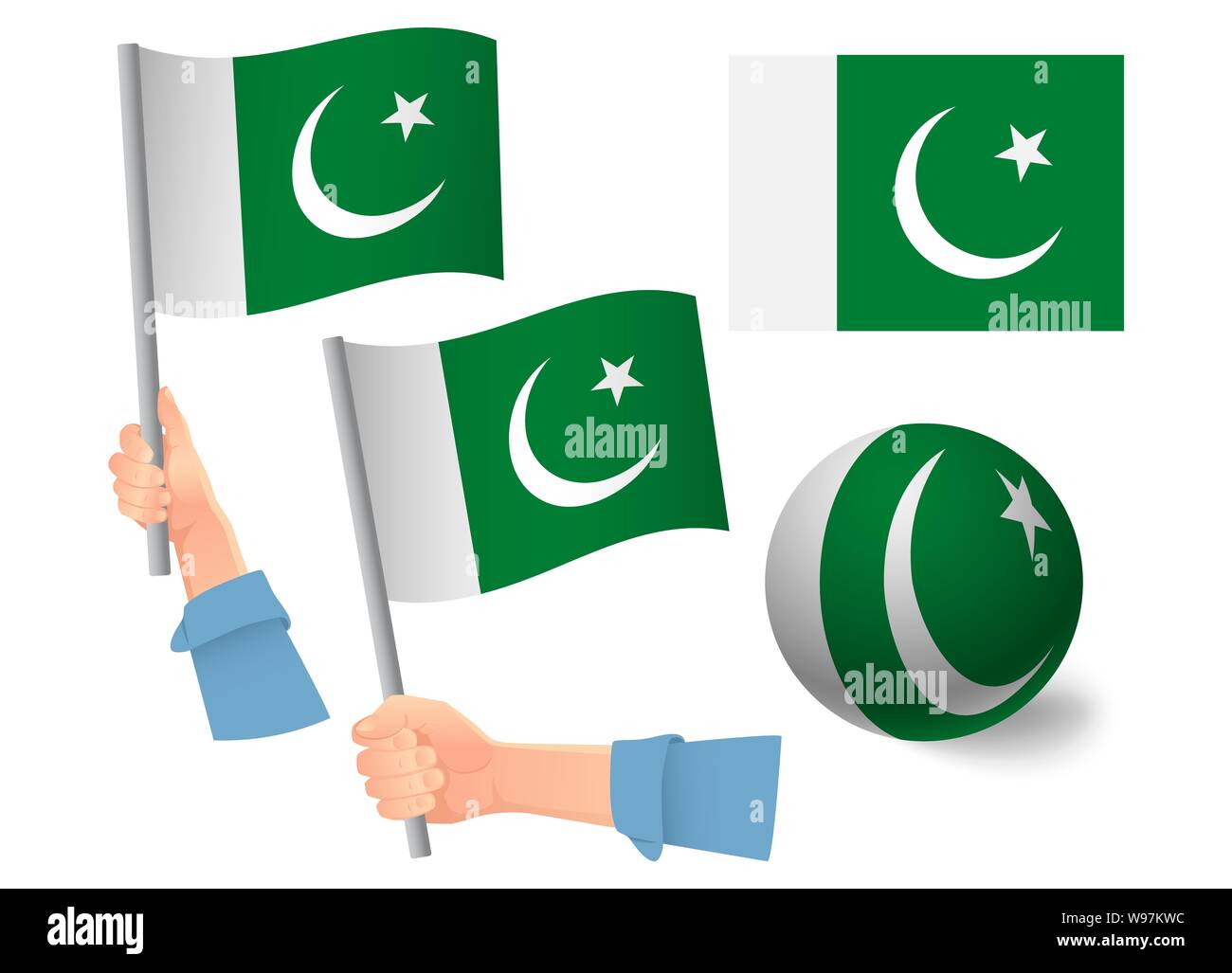 Pakistan flag in hand set. Ball flag. National flag of Pakistan  illustration Stock Photo