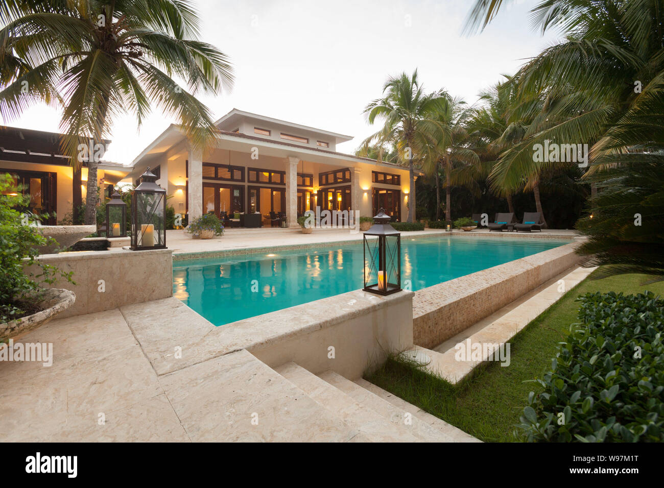 Luxury rental villa with garden and pool in Punta Cana, Dominican Republic Stock Photo