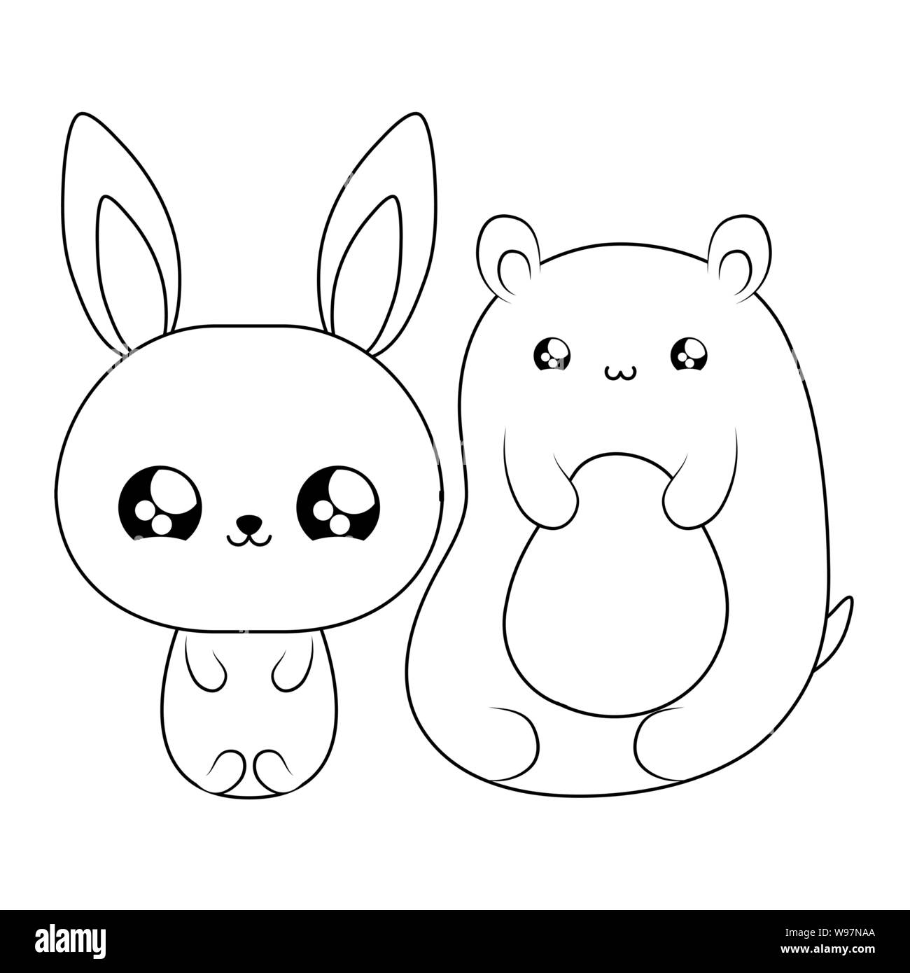 cute bear with bunny baby animals kawaii style vector illustration ...