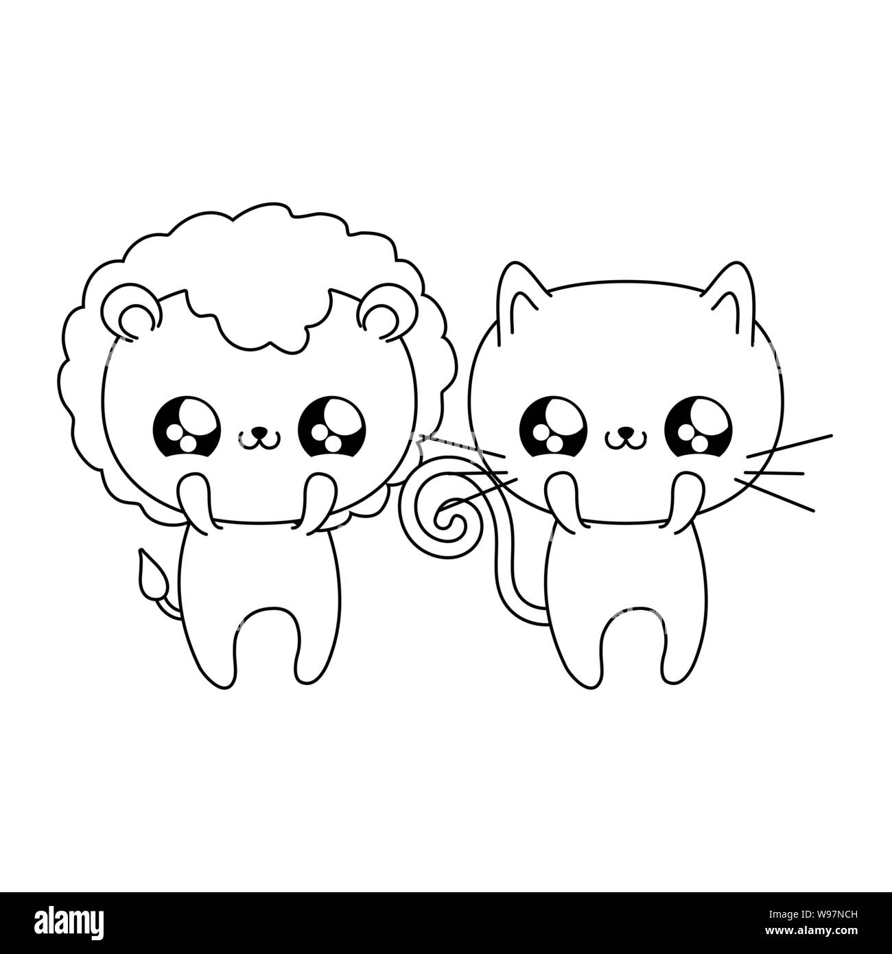 cute lion with cat baby animals kawaii style vector illustration design ...