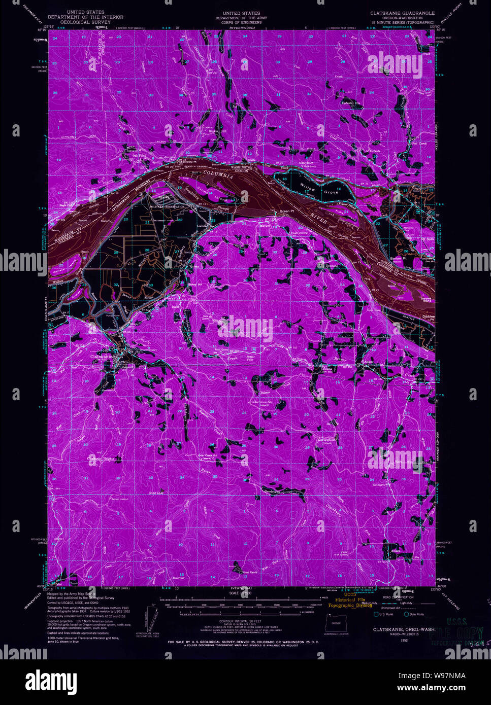 USGS Topo Map Oregon Clatskanie 282345 1952 62500 Inverted Restoration