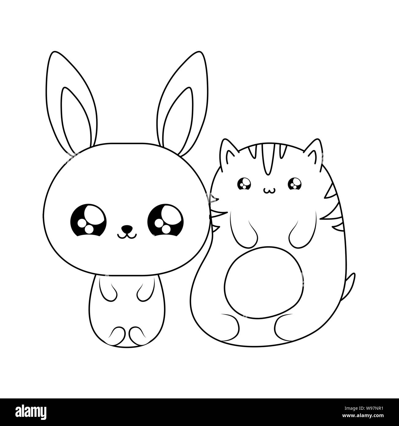 Cute Cat With Bunny Baby Animals Kawaii Style Vector Illustration Design Stock Vector Image Art Alamy