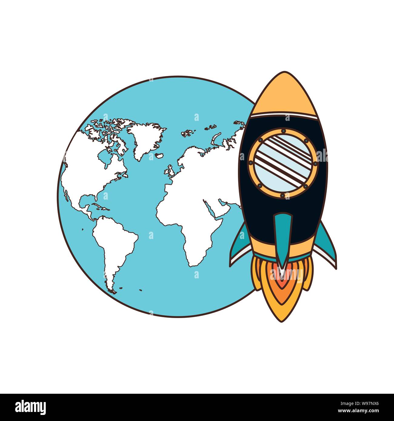 Rocket With Planet Earth Background Stock Vector Art