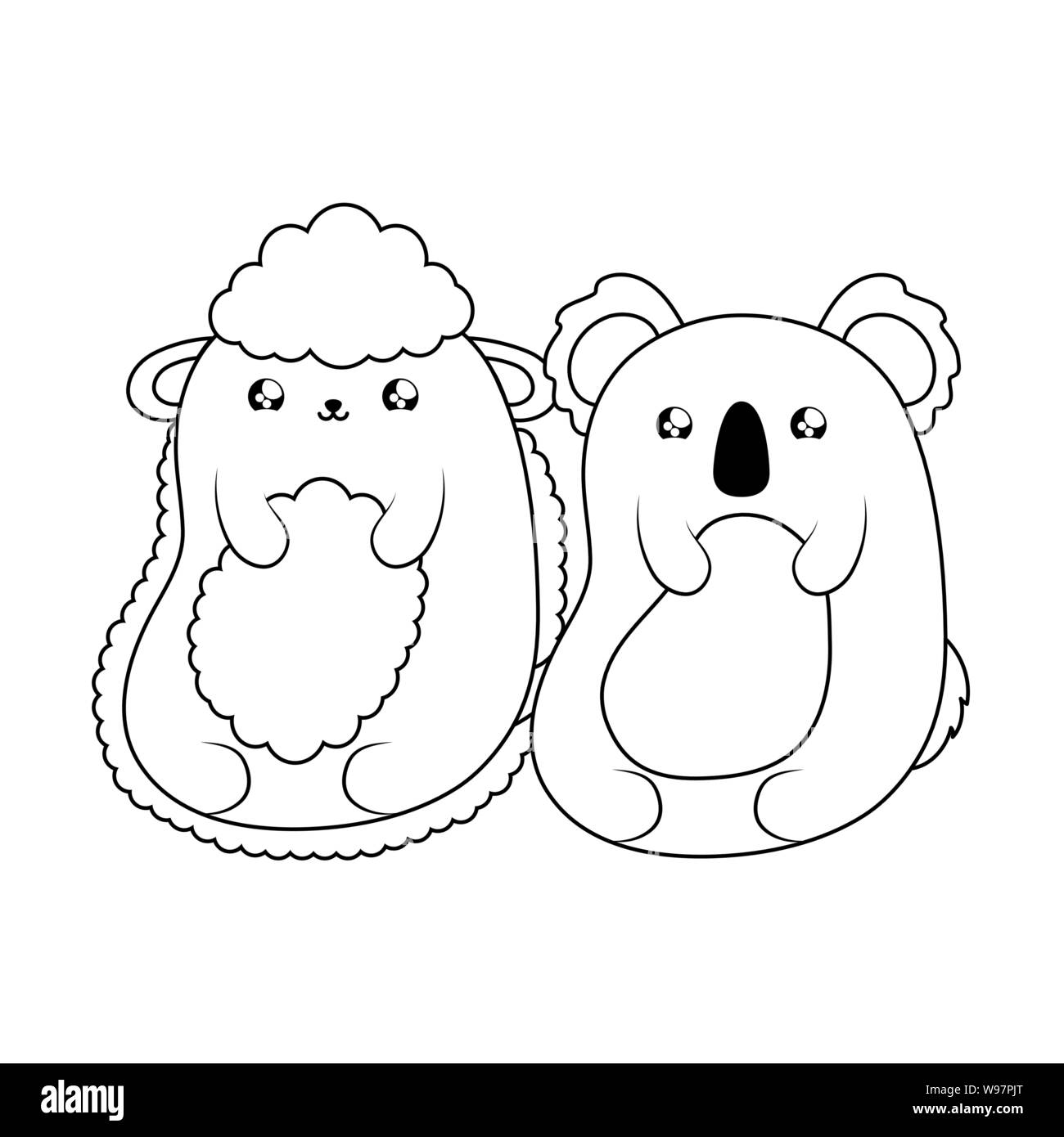 cute koala with sheep baby animals kawaii style vector illustration ...